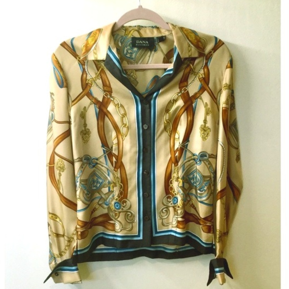 Dana Bachman Silky Equestrian Print Blouse